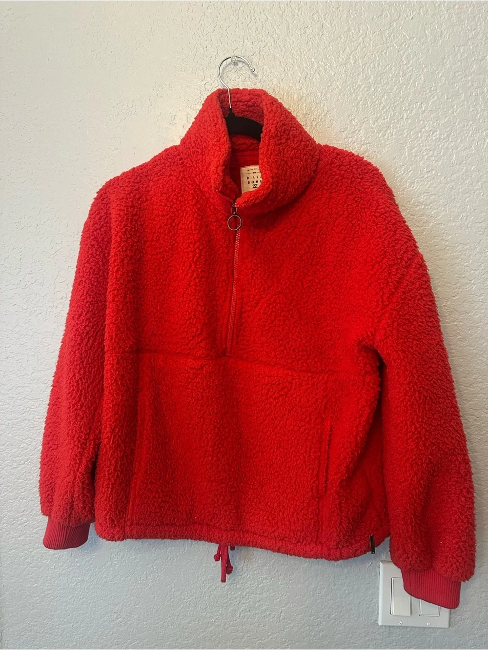 Billabong Bright Red Tomato Teddy Sherpa  Fleece Half Zip Jacket - Picture 7 of 11